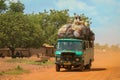 Crowded African Public Bus on the Dusty Road in the heart of Ghana Royalty Free Stock Photo