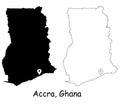 Accra Ghana. Detailed Country Map with Location Pin on Capital City. Royalty Free Stock Photo