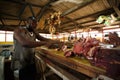 ACCRA, GHANA Ã¯Â¿Â½ MARCH 18: Unidentified Ghanaian butcher doing hi