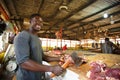 ACCRA, GHANA Ã¯Â¿Â½ MARCH 18: Unidentified Ghanaian butcher doing hi