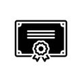 Black solid icon for Accreditation, certificate and best