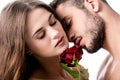 acctractive sensual couple with rose Royalty Free Stock Photo