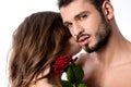 acctractive sensual couple with rose Royalty Free Stock Photo