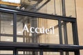 Accueil in french text panel means welcome entry reception on the office windows