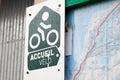 Accueil velo means in french bike cycle bikers welcome sign in shop on bikeway