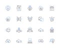 Accumulating line icons collection. Hoarding, Stockpiling, Collecting, Assembling, Amassing, Gathering, Stocking vector