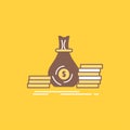 Accumulation, bag, investment, loan, money Flat Line Filled Icon. Beautiful Logo button over yellow background for UI and UX, Royalty Free Stock Photo