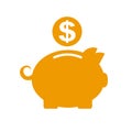 Accumulation money, savings, pig with coin - vector Royalty Free Stock Photo