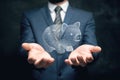 accumulative pig from the network. man holding in his hand Royalty Free Stock Photo