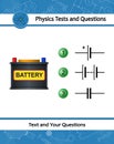 Accumulator battery. Electricity battery and icons electrical scheme. Physical test. Find the right answer. Simple electric