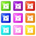 Accumulator icons set 9 color collection