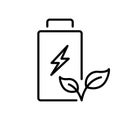 Accumulator with Leaf and Lightning Line Icon. Eco Rechargeable Green Energy Linear Pictogram. Renewable Battery with Royalty Free Stock Photo