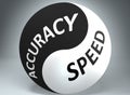 Accuracy and speed in balance - pictured as words Accuracy, speed and yin yang symbol, to show harmony between Accuracy and speed
