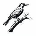 Accurate And Detailed Crow On Branch Art Vector