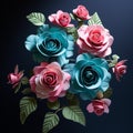 Accurate And Detailed 3d Teal And Pink Paper Rose Bouquet Royalty Free Stock Photo