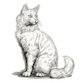 Accurate And Detailed Fluffy White Cat Drawing With Elegant Inking Techniques