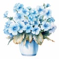 Accurate And Detailed Watercolor Blue Flowers In Floral Vase