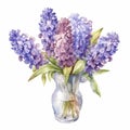 Accurate And Detailed Watercolor Hyacinth Bouquet In Vase