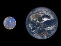 Accurate size comparison of Earth and Mercury. Planets of Solar System Royalty Free Stock Photo