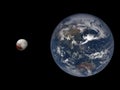 Accurate size comparison of Earth and Pluto. Planets of Solar System Royalty Free Stock Photo