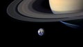 Accurate size comparison of Earth and Saturn. Planets of Solar System Royalty Free Stock Photo