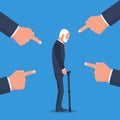 Accusation concept. Sad old man with a cane. Age discrimination