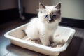 Accustoming a pet kitten or cat to a toilet tray Royalty Free Stock Photo
