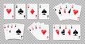 Ace card suit set isolated, playing cards symbols, aces playing cards on the transparent background, card suit icon sign