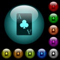 Ace of clubs card icons in color illuminated glass buttons Royalty Free Stock Photo