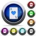 Ace of hearts card round glossy buttons