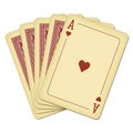 Ace of hearts and four cards - vintage playing cards vector illustration Royalty Free Stock Photo