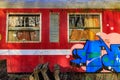 Ace, Limburg, Belgium. December 17, 2023. Close-up of old passenger carriage with graffiti Royalty Free Stock Photo