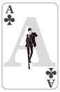Ace. Playing card with a Clovers sign. Game ace symbol. Isolated card with a fashionable bearded man