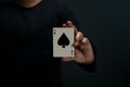 Ace Spade Playing Card. Person Holding a Poker Card. Front View Royalty Free Stock Photo