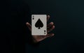 Ace Spade Playing Card. Player or Magician Levitating Poker Card on Hand. Front View Royalty Free Stock Photo
