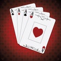 Ace of spades, ace of hearts, ace of diamonds, ace of clubs poker cards red white background Royalty Free Stock Photo