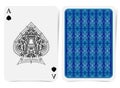 Ace of spades face with capital letter A inside floral pattern in the center of spades form and back with blue floral pattern on s