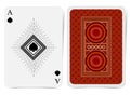 Ace of spades face with spades inside square frame and back with red suit. Vector card template