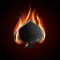 Ace of spades and fire flames. Burning poker label. Royalty Free Stock Photo