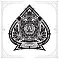 Ace of spades form with lighthouse between laurel wreth and crossed paddles. Design playing card element black Royalty Free Stock Photo