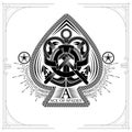 Ace of spades form with shield with anchor and crossed keys inside. Marine design playing card element white