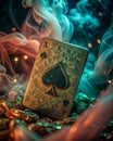 Ace of Spades in Glowing Smoke generative ai Royalty Free Stock Photo
