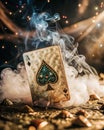 Ace of Spades in Glowing Smoke generative ai Royalty Free Stock Photo
