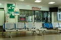 Waiting room at hospital. Hospital corridor chairs for patient