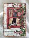 aceo holiday card painting cat white background design manufacturer Royalty Free Stock Photo