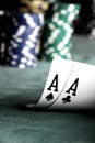 aces with blurry chips Royalty Free Stock Photo