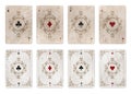Aces with ornate pattern and skulls, isolated on white background of aged retro style poker cards. Halloween playing cards