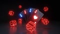 Aces Playing Cards and Dices With Glowing Neon Red Lights Isolated On The Black Background - 3D Illustration Royalty Free Stock Photo