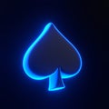 Aces playing cards symbol spades with bright glowing futuristic blue neon lights on black background Royalty Free Stock Photo