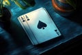 Aces of Spades A Close-Up Look at Classic Playing Cards in Low Light Royalty Free Stock Photo